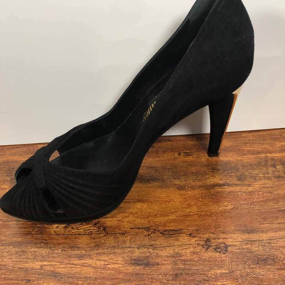 Russell &‎ Bromley Black Suede Heels Open Toe Womens Size US 6 EU 37 UK 4 Italy - Picture 5 of 11